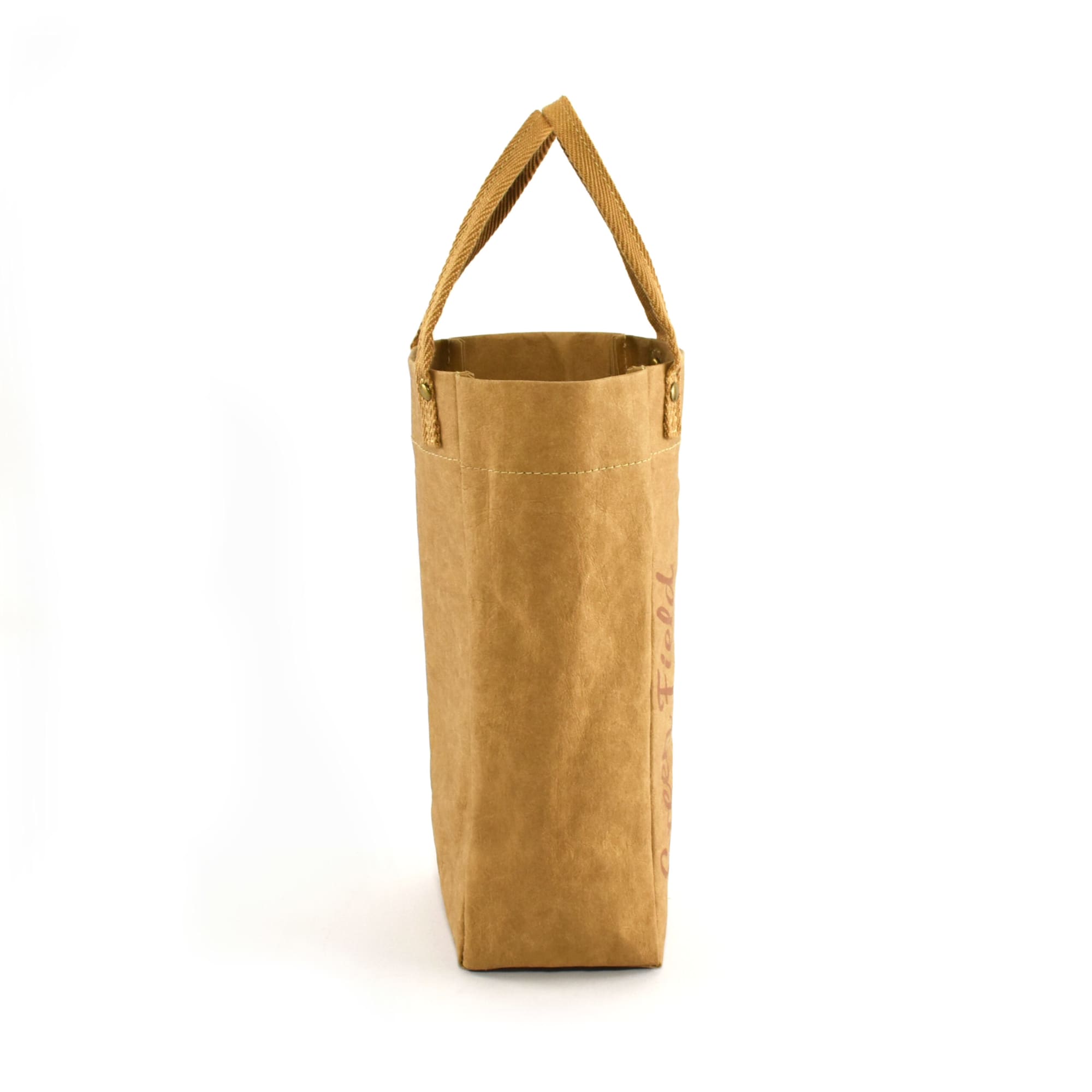 A kraft paper wine carry bag in a natural brown colour, featuring a sturdy handle and a simple design.