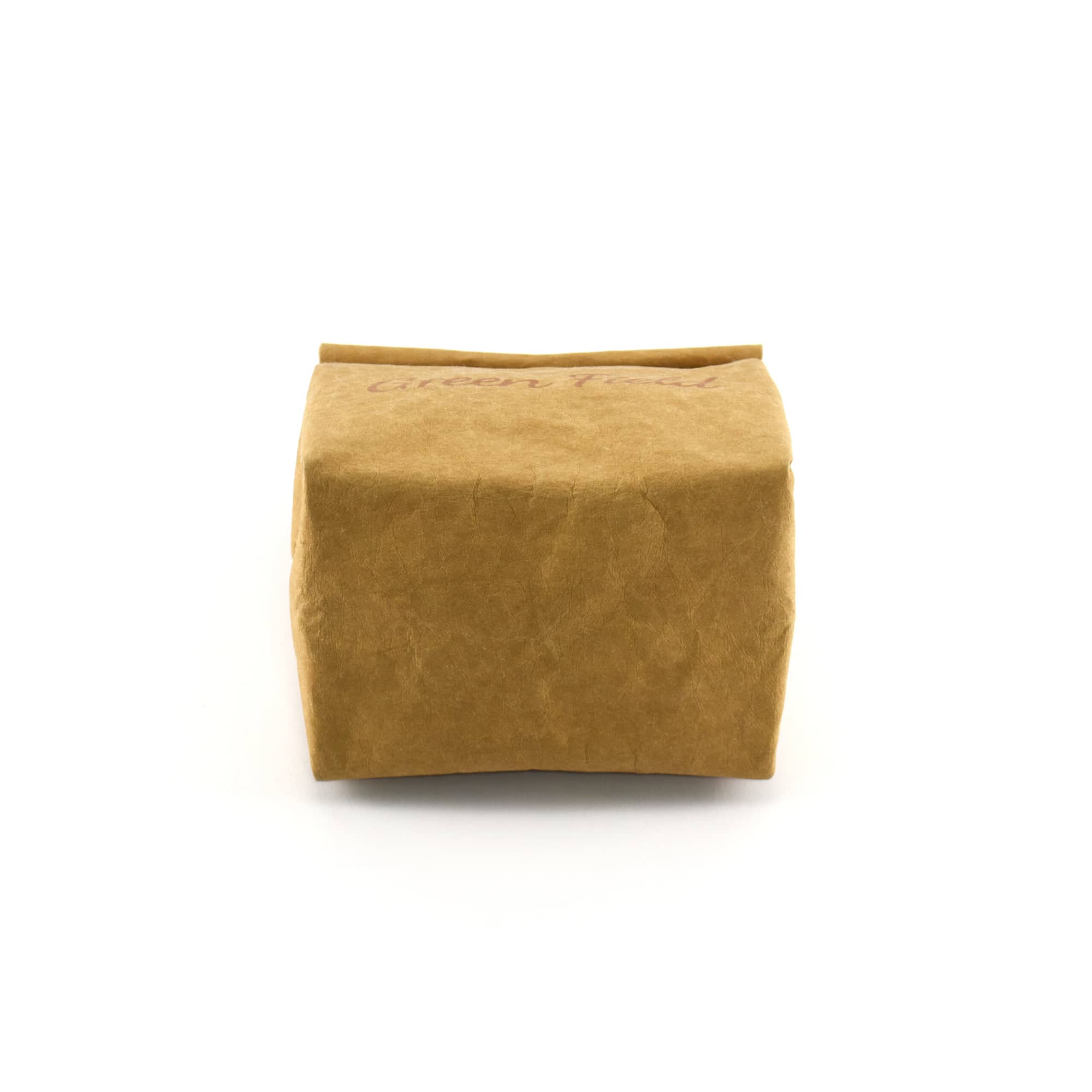 A brown Kraft paper cooler bag with a simple design and a logo on the front.