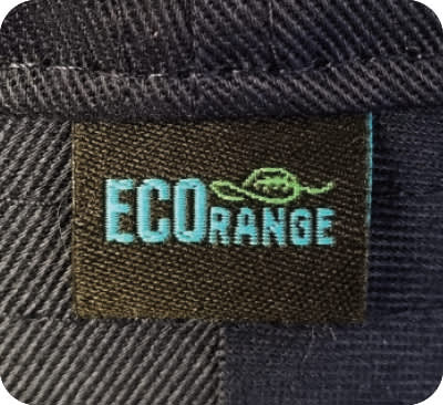 A black fabric tag featuring the words 