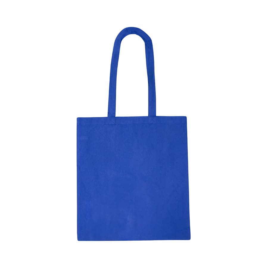 A black recycled cotton tote bag with long handles and no visible logo or branding.