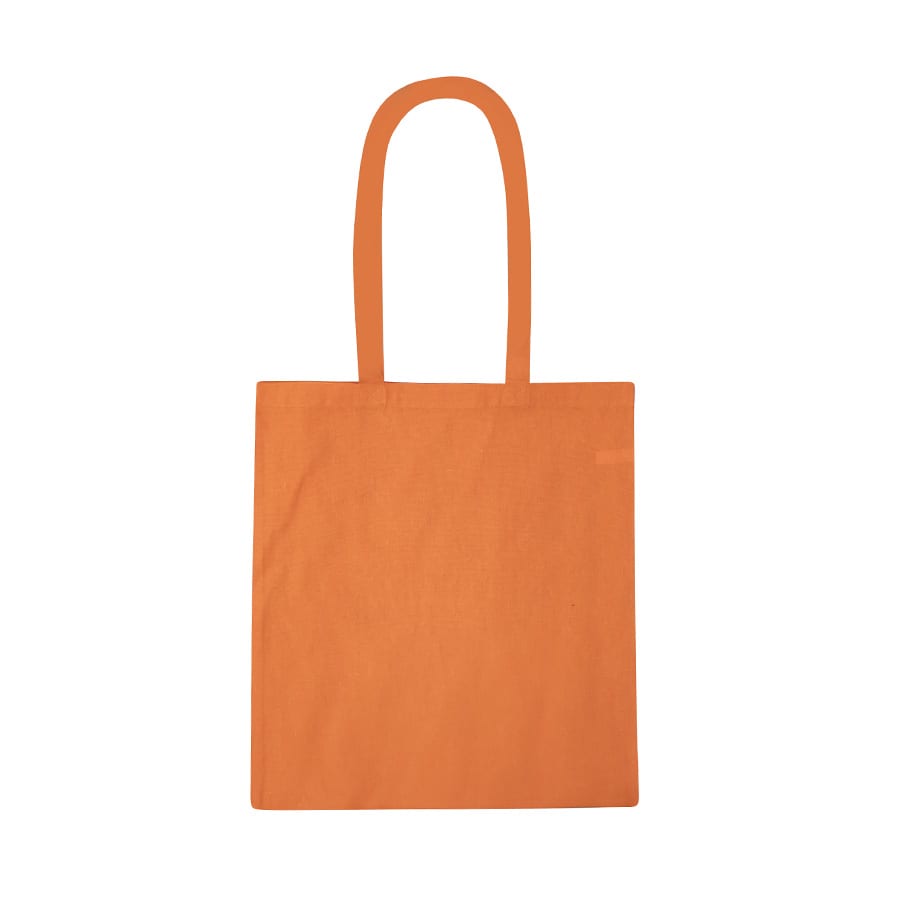 A navy blue tote bag with long handles and a plain design. It features a logo on one side.