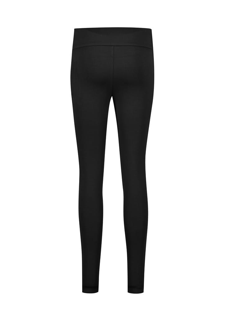 Black high-rise pull-on leggings with a sleek design, featuring a smooth waistband and fitted silhouette.