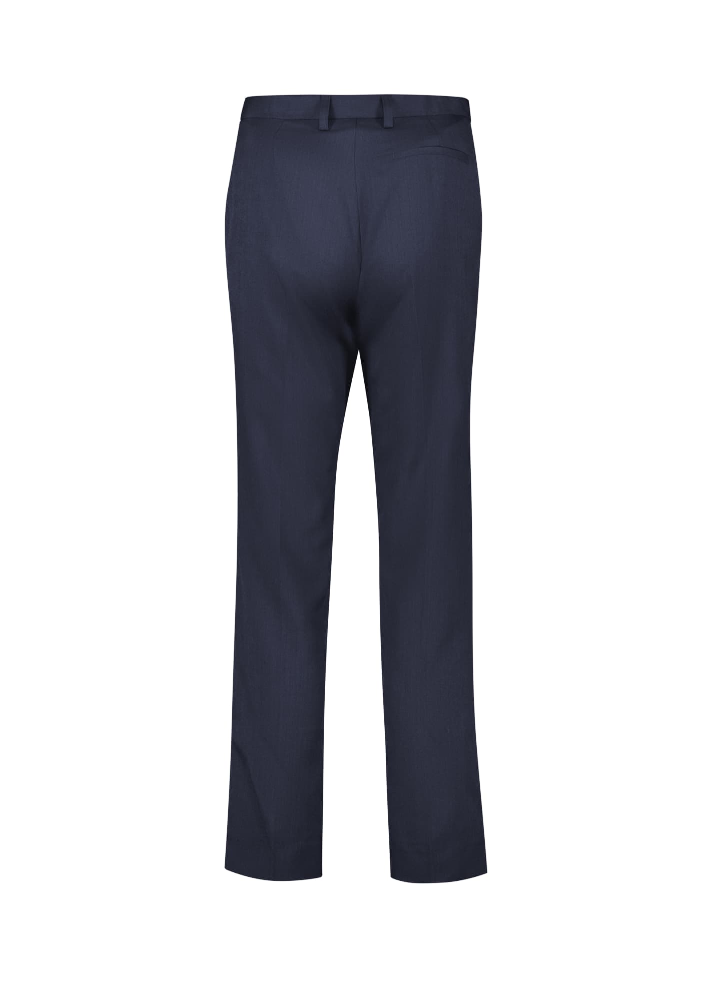 Navy tapered leg pants with an adjustable waist and logo on the waistband. Back view displayed.