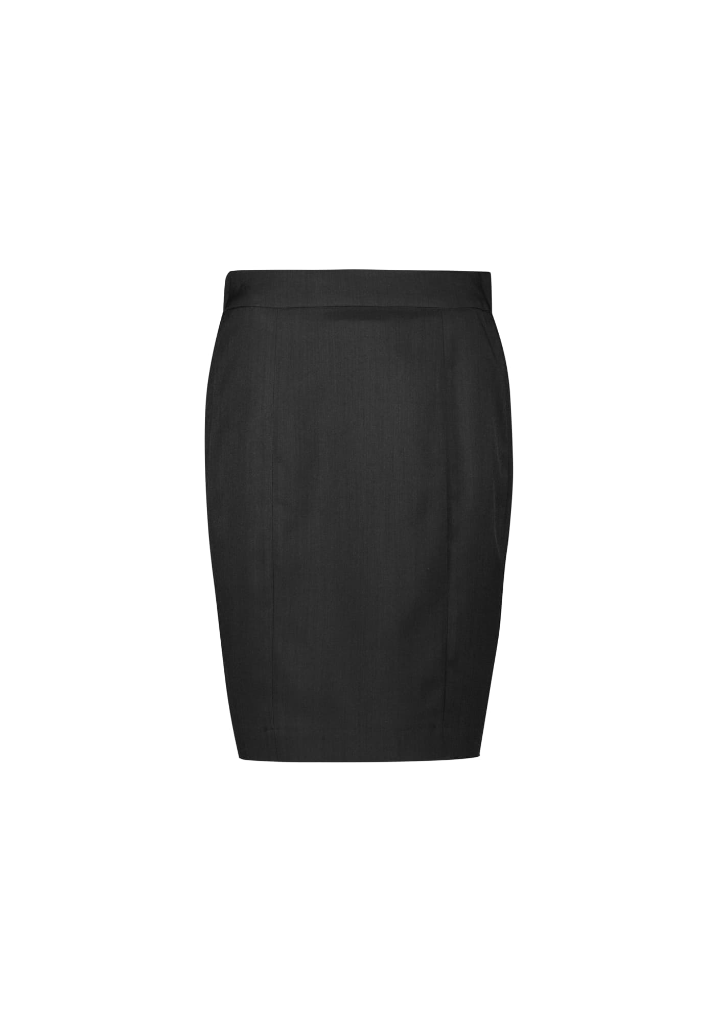 A black mid-waist pencil skirt with a sleek design and a fitted silhouette. Features a logo at the waistband.