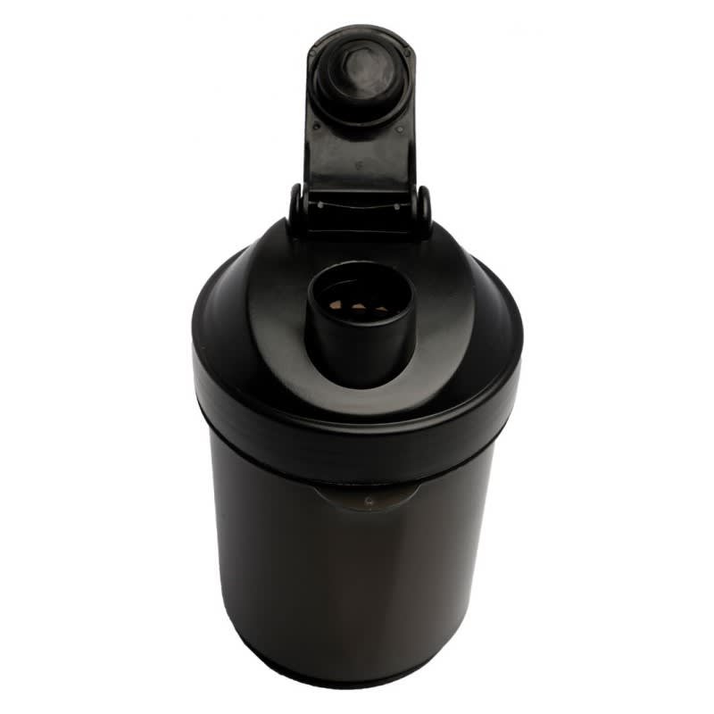 A black 400ml shaker cup with a lid and a logo, featuring a compact and streamlined design.