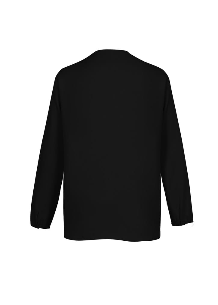 A black women's hi-lo blouse with long sleeves and a relaxed fit. Features a simple design with no visible branding.