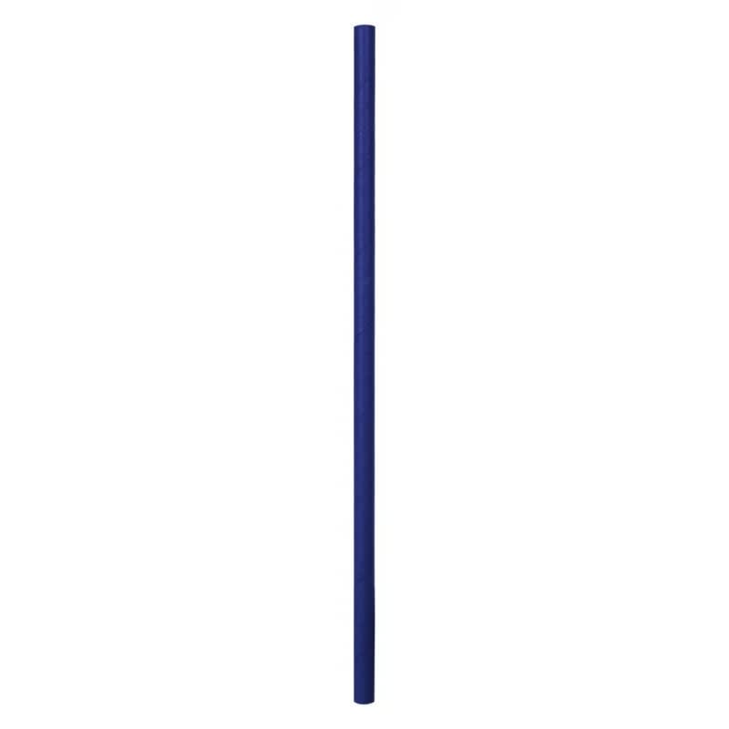 A reusable drink straw in a rich blue colour, showcasing a sleek and simple design. It features a branding logo.