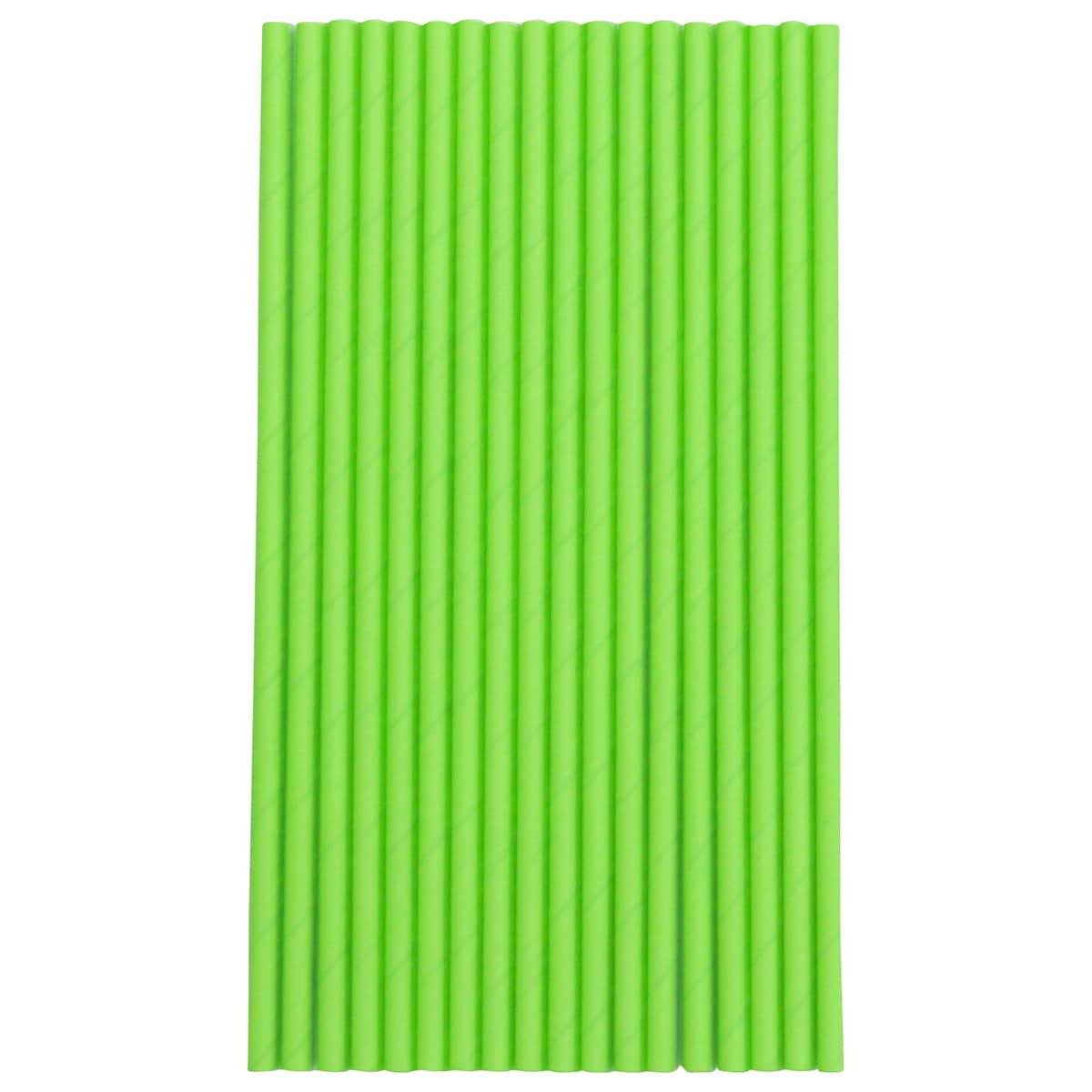 A collection of vibrant green Mili Straws arranged neatly in rows against a white background.