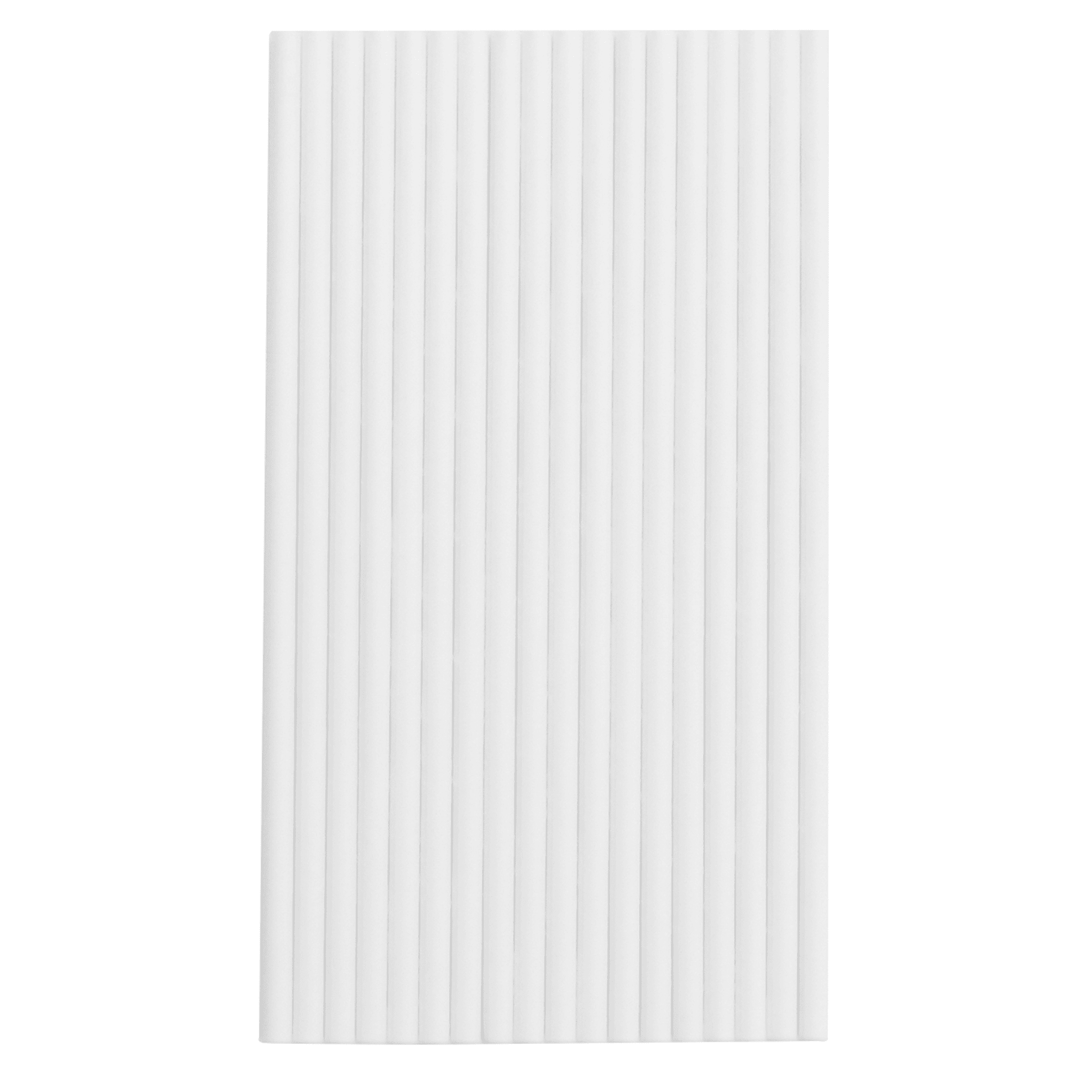 A pack of white straws with a ribbed texture, neatly arranged in a vertical orientation.