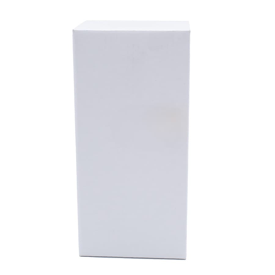 A drink bottle packaging in plain white cardboard box, featuring a minimalist design without any visible branding.