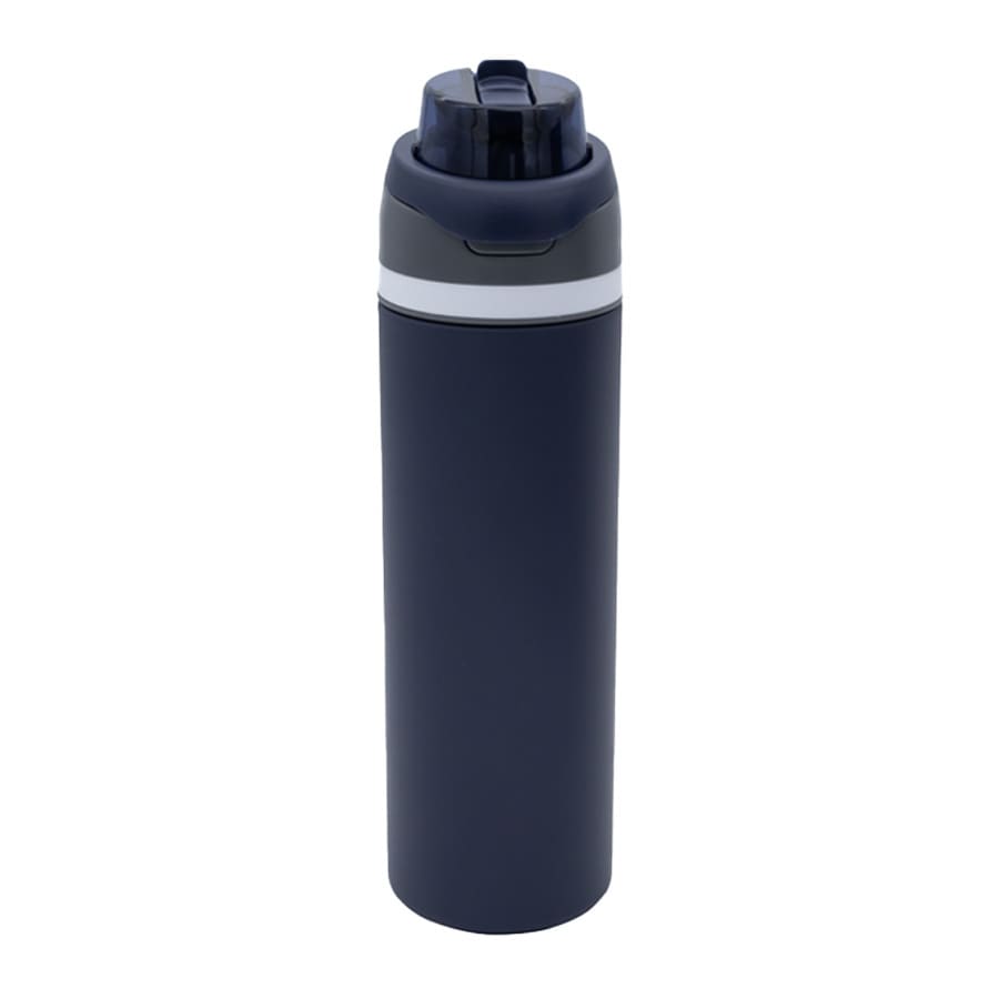 A drink bottle in navy blue with a black and grey lid, featuring a logo. The capacity is 700mL.