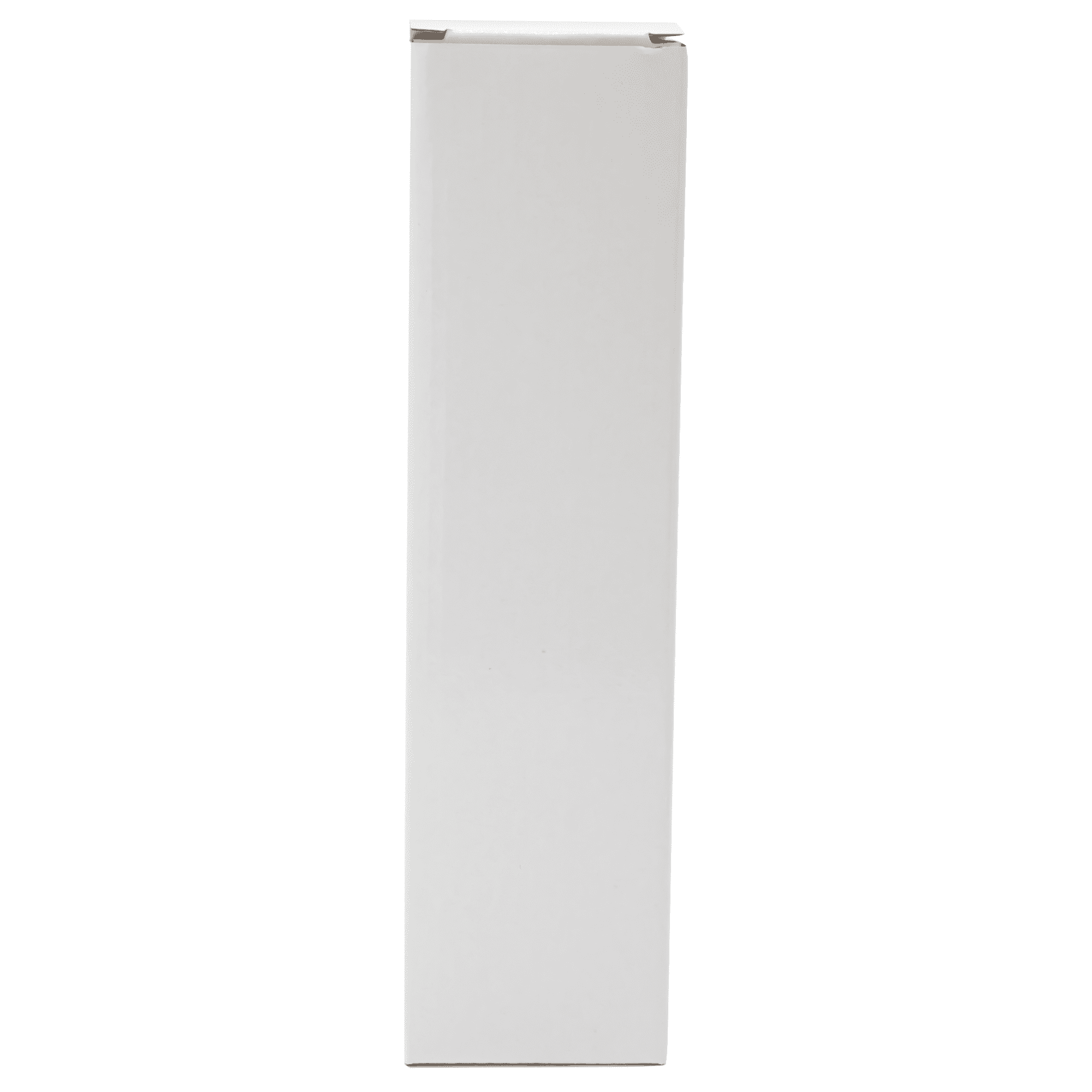 A drink bottle in a tall, narrow white box, featuring a simple design and a branded logo.