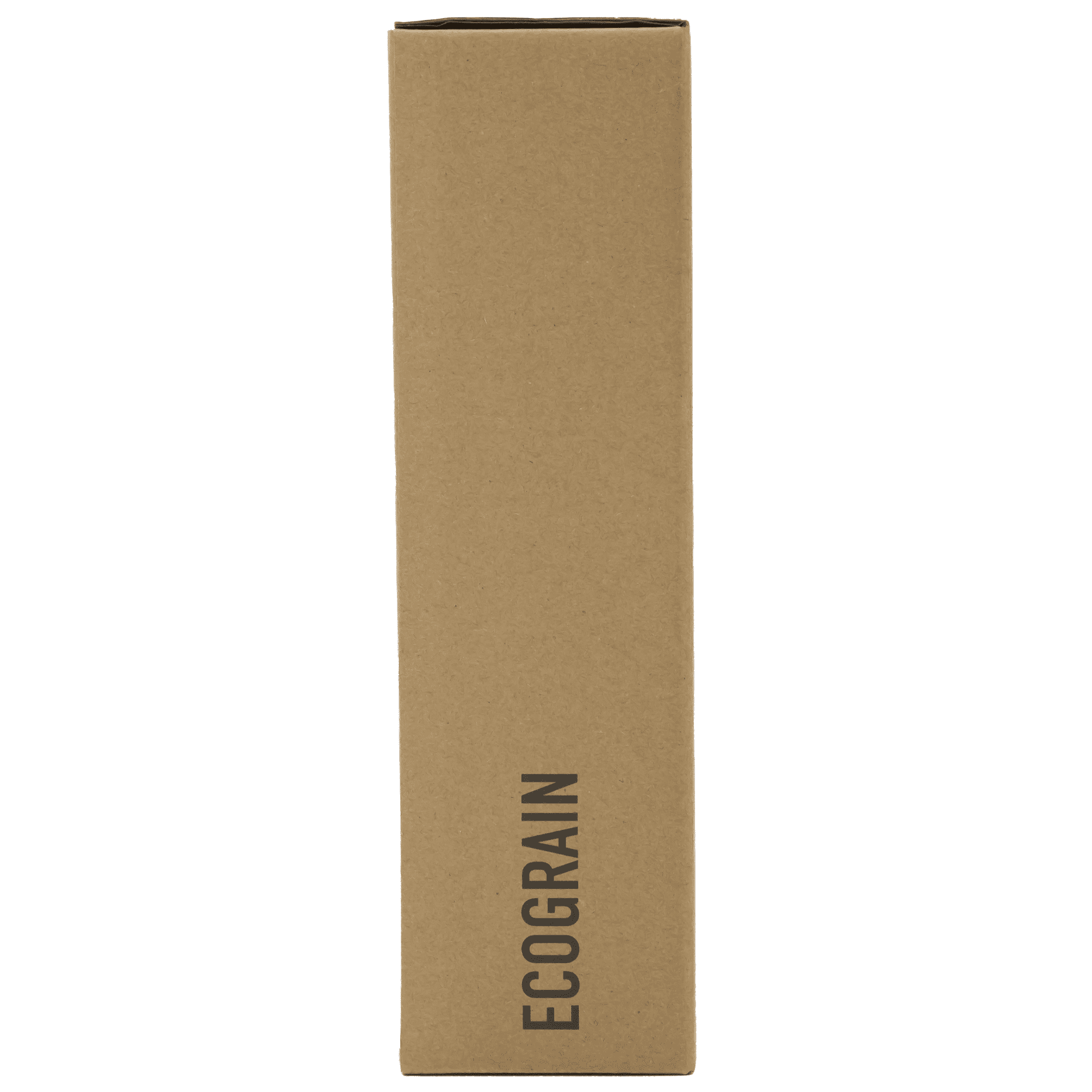 A drink bottle packaged in a brown cardboard box, featuring a simple logo or branding.