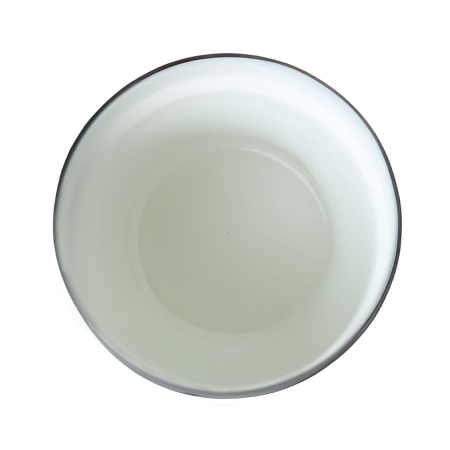 A drink bowl in a light colour with a dark rim, featuring a smooth interior and no visible logos.