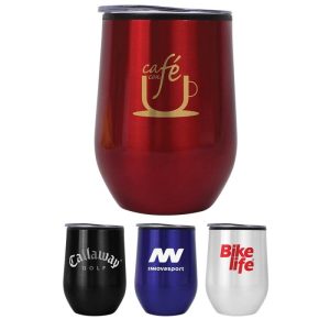 A drink bottle featuring a red stainless steel design with a lid, alongside three other coloured options: black, blue, and white.