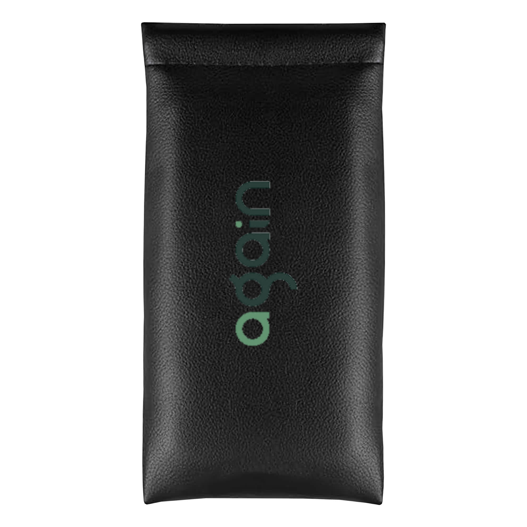 A sleek black PU pouch with a logo printed on the front. Ideal for storing small items.