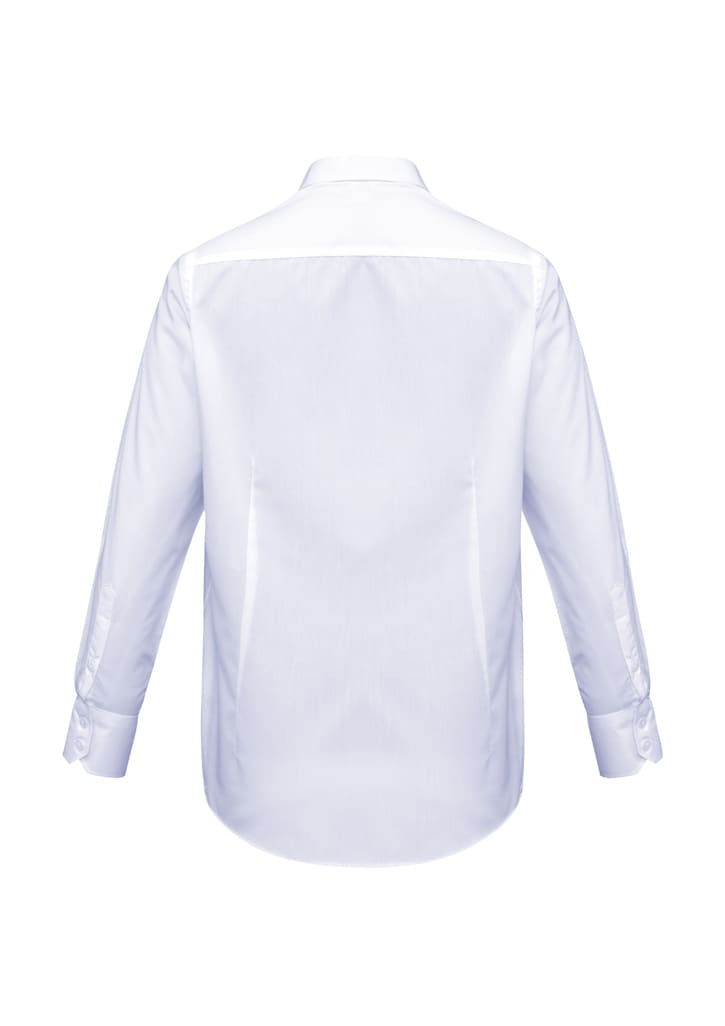 A long sleeve men's button-up shirt in light blue, featuring a classic design and a discreet logo.