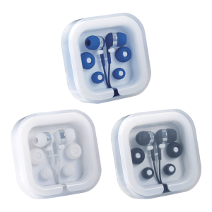 Colour Pop Earbuds with Microphone in blue and white packaging, featuring various earbud sizes and a logo.