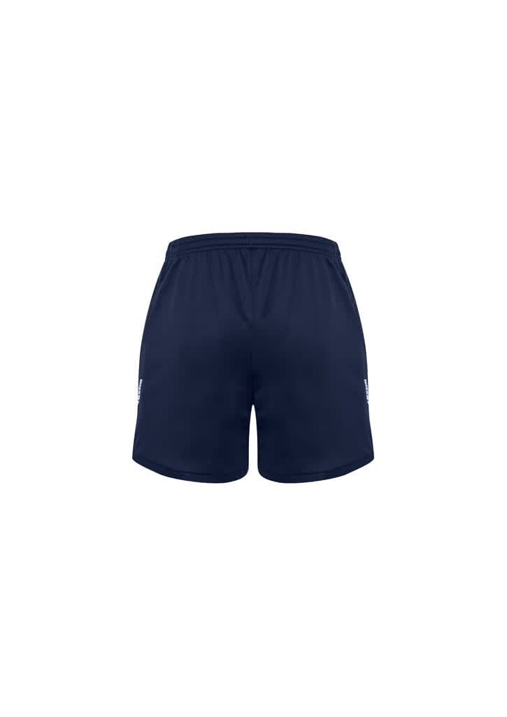 Navy sports shorts featuring a logo, designed for children. Simple and comfortable with an elastic waistband.