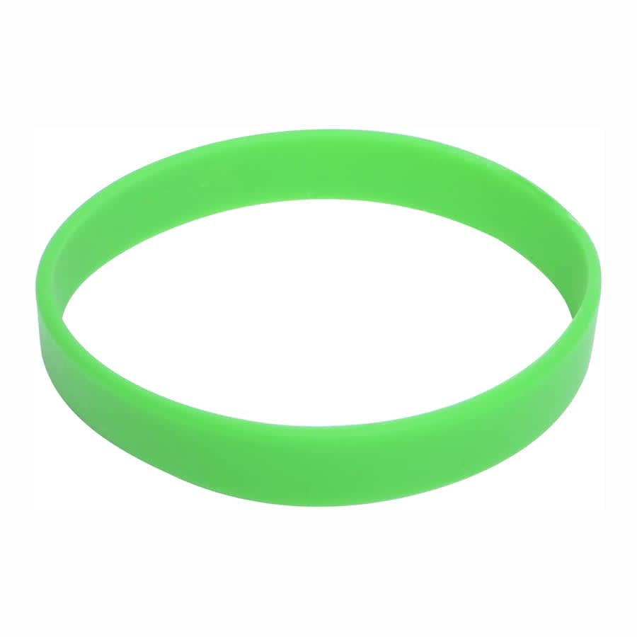 A green silicone wristband featuring an embedded logo, suitable for promotional events and exhibitions.