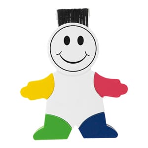 A smiling, cartoonish character highlighter featuring yellow, red, green, and blue limbs. It has a brush-like top.