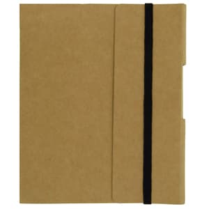 A small, brown tuck journal book with a black elastic band for closure. It features a simple, minimalist design.