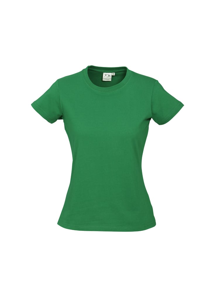 A green short sleeve T-shirt for women featuring a classic fit and a simple design. It includes a brand logo.
