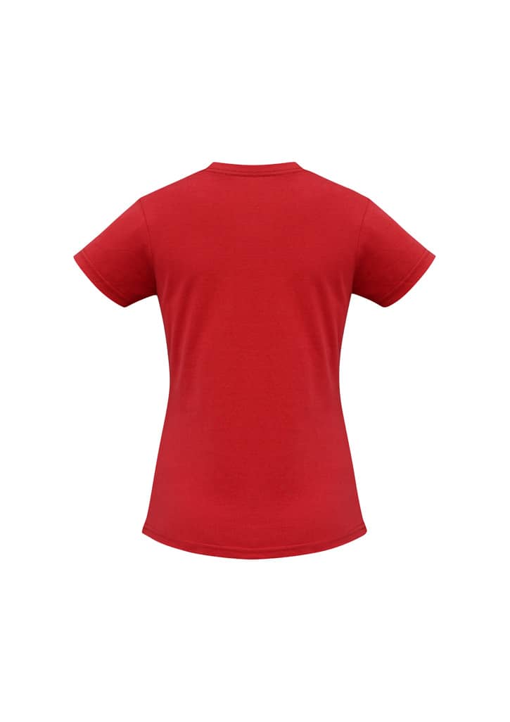 A red short sleeve women's tee featuring a fitted design and no visible logos. Plain back view.
