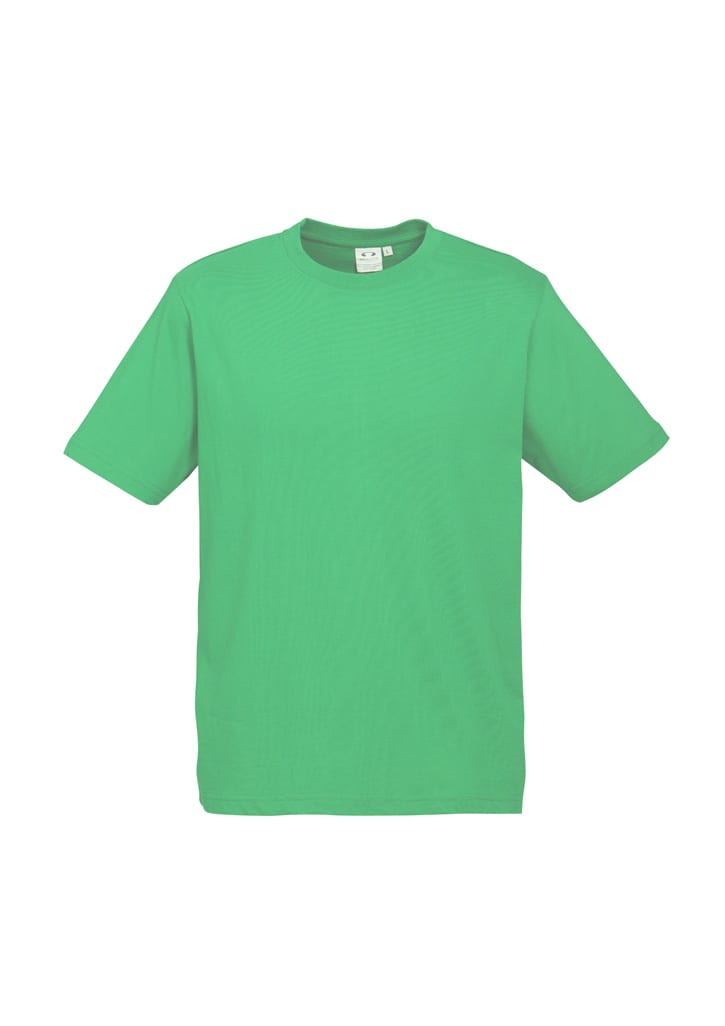 A green short sleeve t-shirt with a relaxed fit and an unmarked label. It features a simple design without additional details.