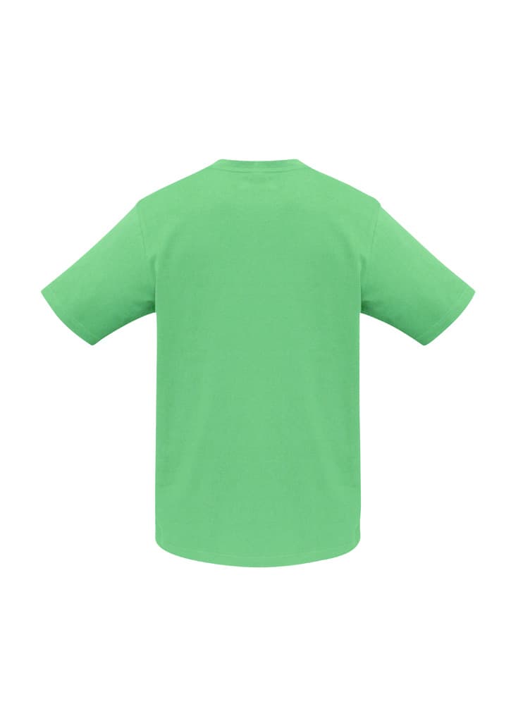 A green short sleeve tee with a straight cut and no visible design elements on the back.