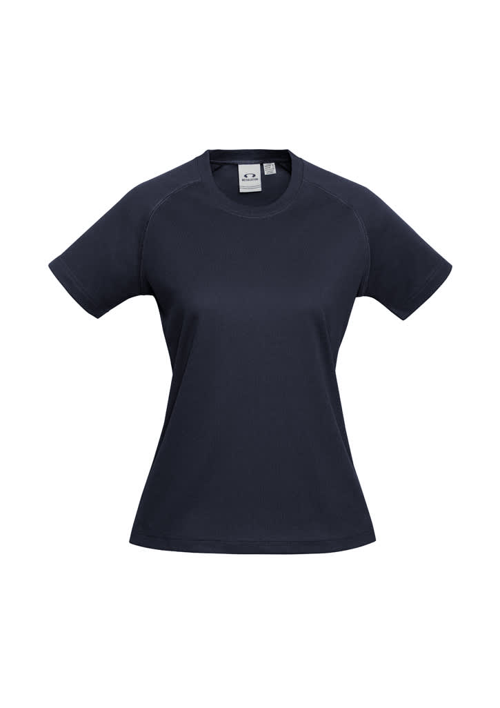 A women's sprint short sleeve tee in navy blue with a fitted design and a small logo on the chest.