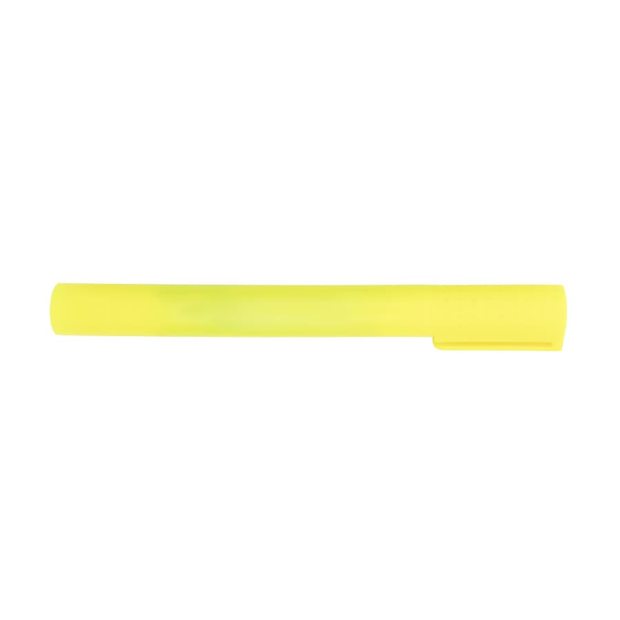 A yellow jumbo highlighter with a cap, featuring a smooth body and a logo.