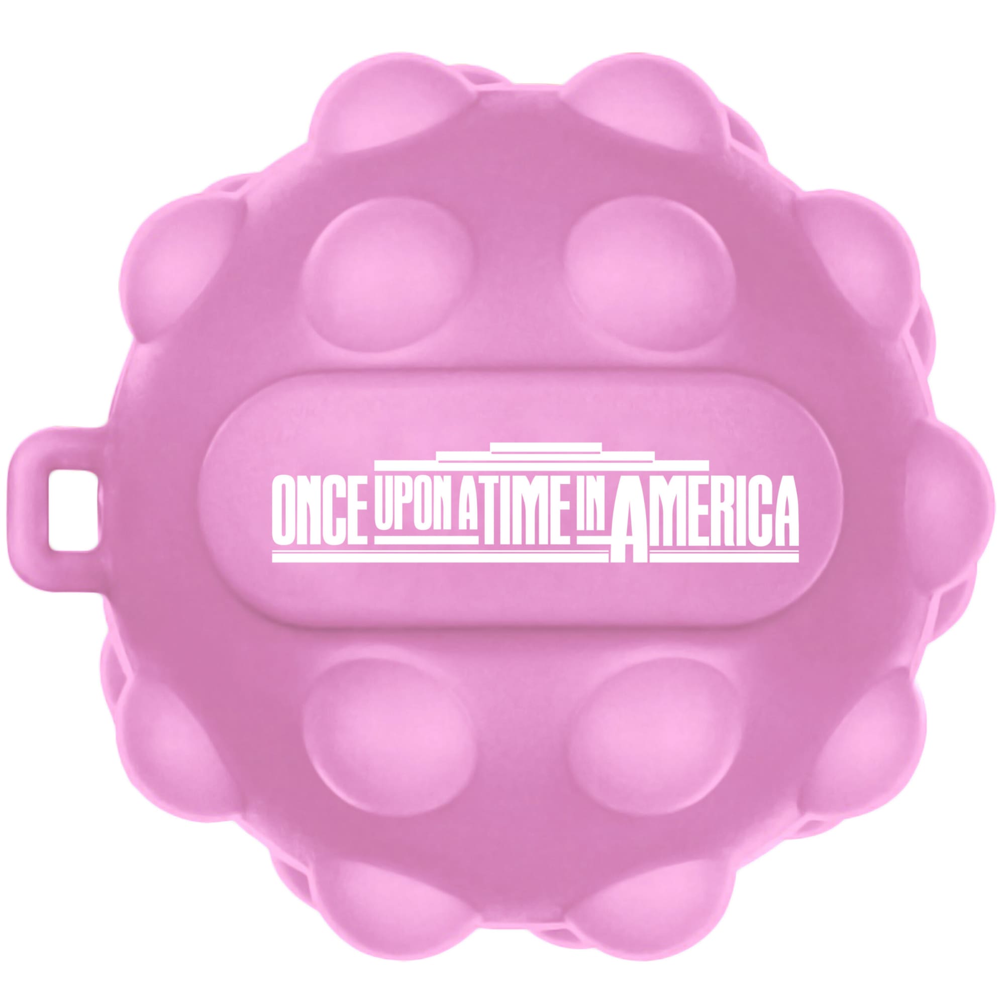 A pink Popper Ball stress ball featuring a textured surface and a central logo.