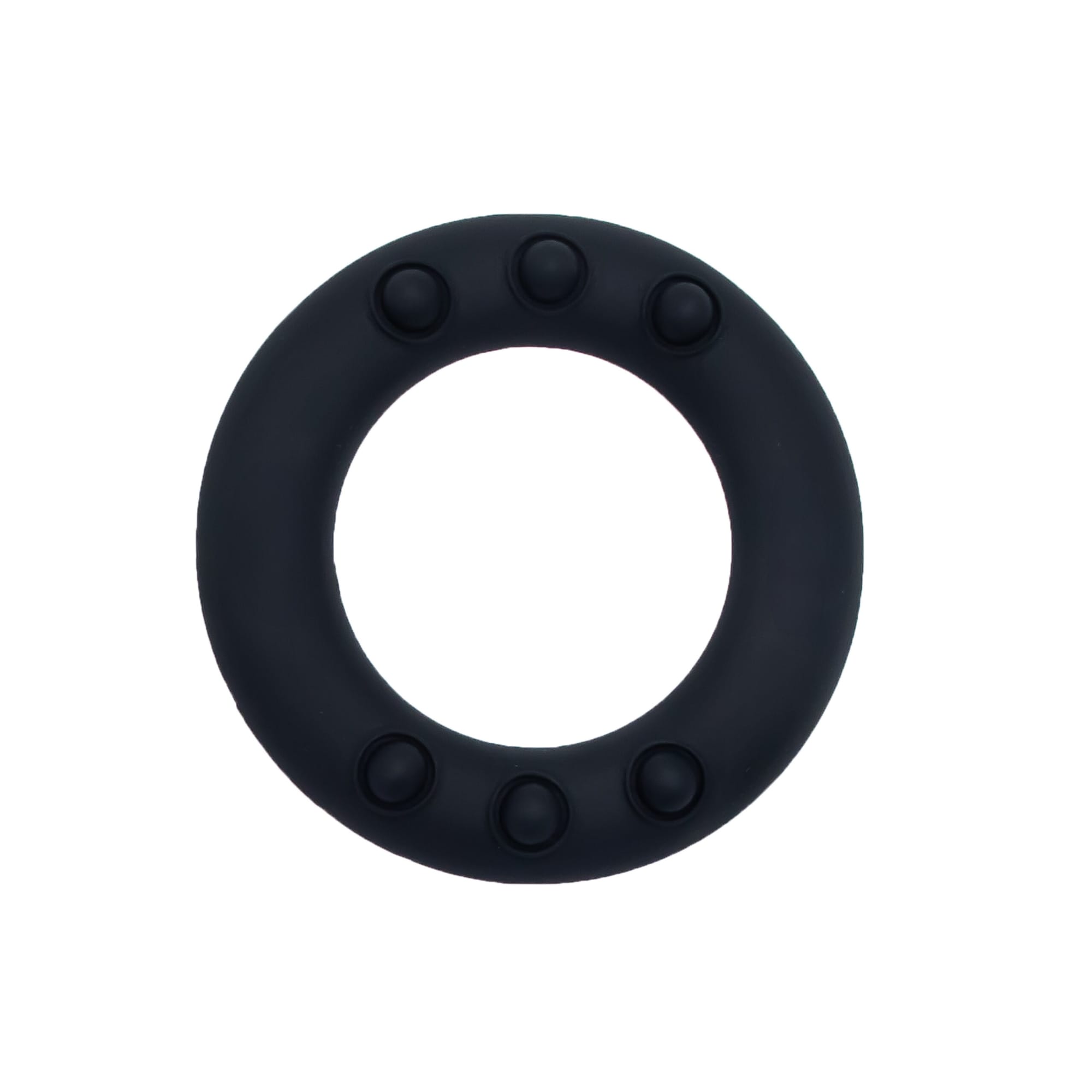 A black silicone wrist disc featuring five raised buttons, designed as a promotional product.