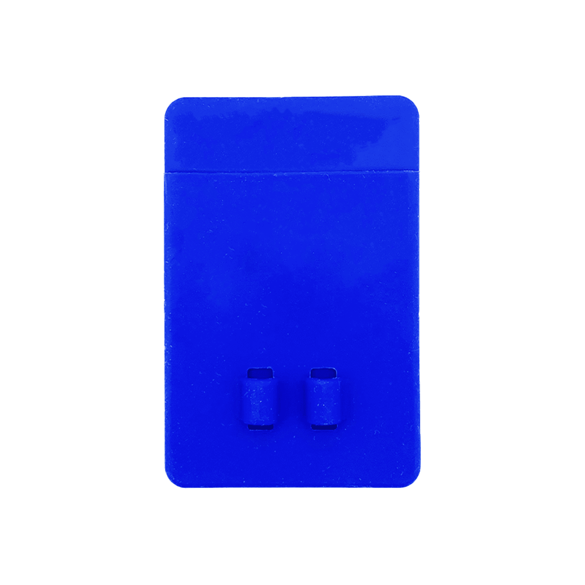 A blue silicone phone wallet featuring two slots for cards, with a smooth, minimalist design and no visible branding.