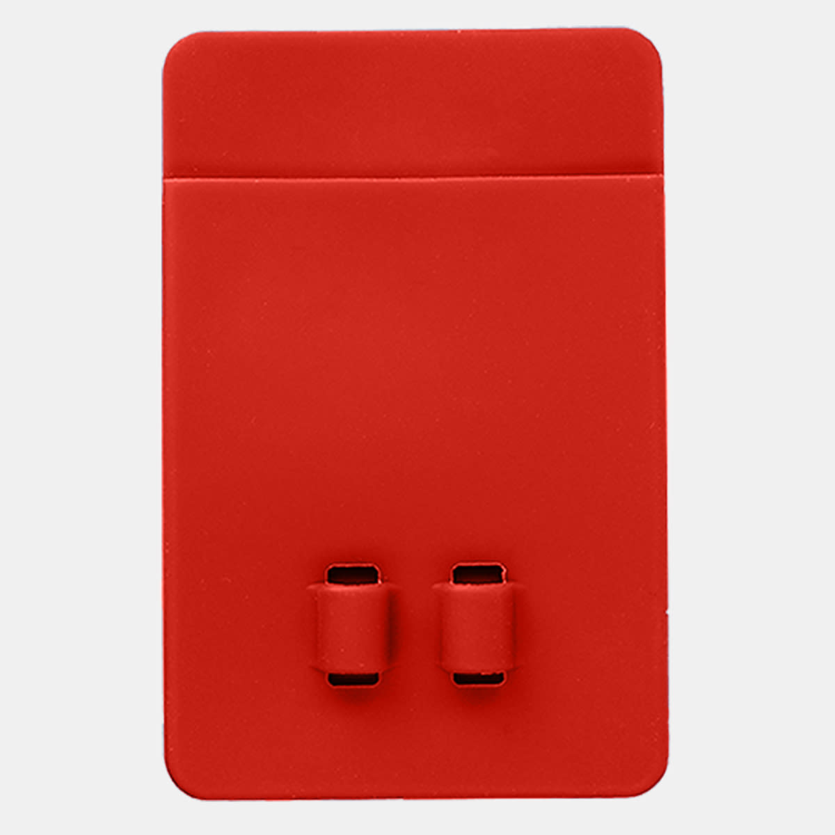 A red silicone phone wallet featuring two slots and a smooth surface. It has a simple design with no visible logos.