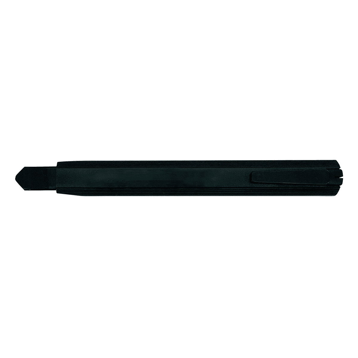 A black Slimline Retractable Box Cutter featuring a sleek design and a logo.