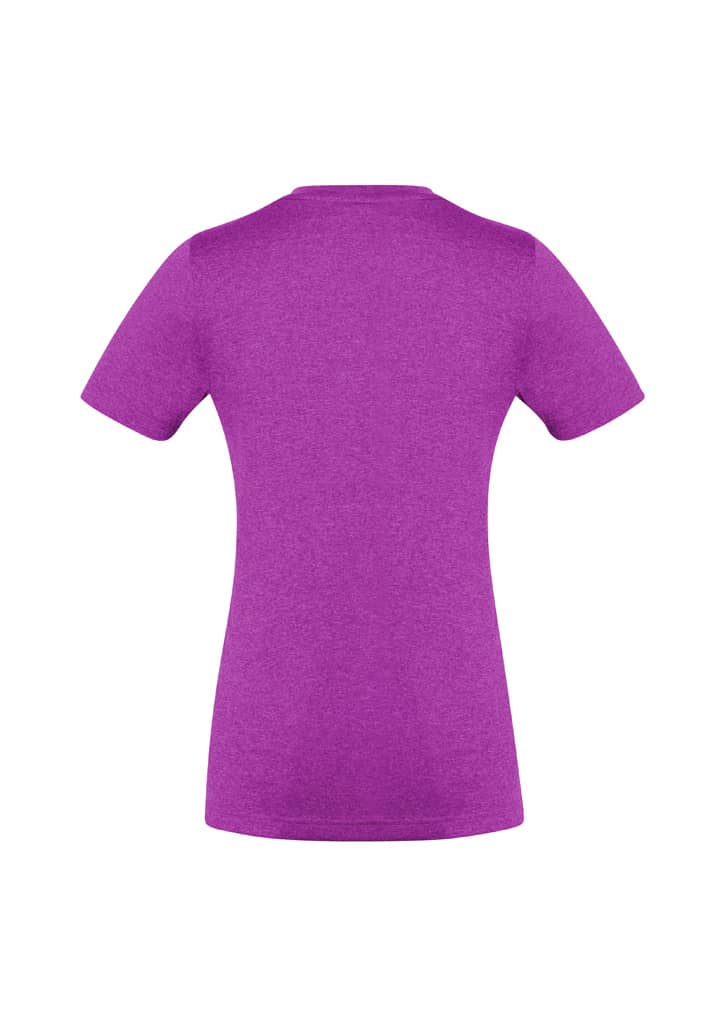 A short sleeve tee in vibrant purple, featuring a fitted design and a branded logo.