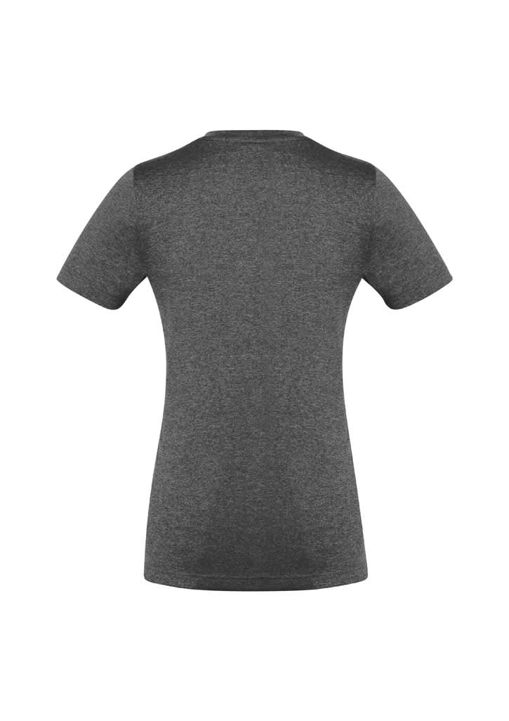 A grey women's short sleeve tee with a fitted design, featuring no visible logos or branding on the back.