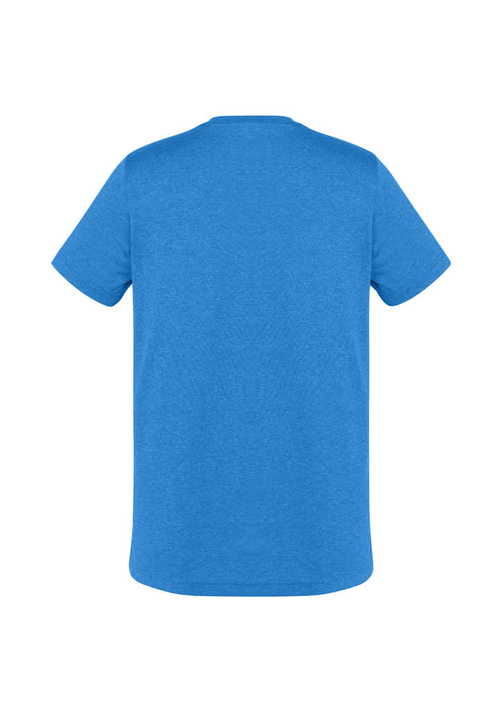 A short-sleeve men's T-shirt in a vibrant blue colour, featuring a classic design and a logo on the back.