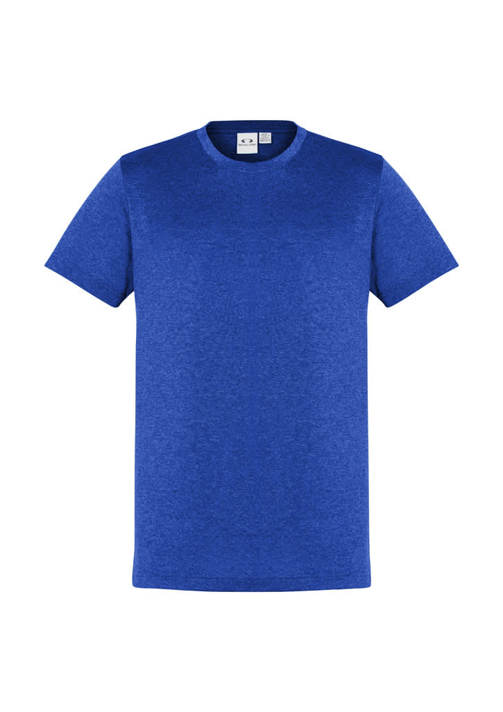 Mens Aero Short Sleeve Tee in vibrant blue, featuring a simple crew neck design and a logo on the label.