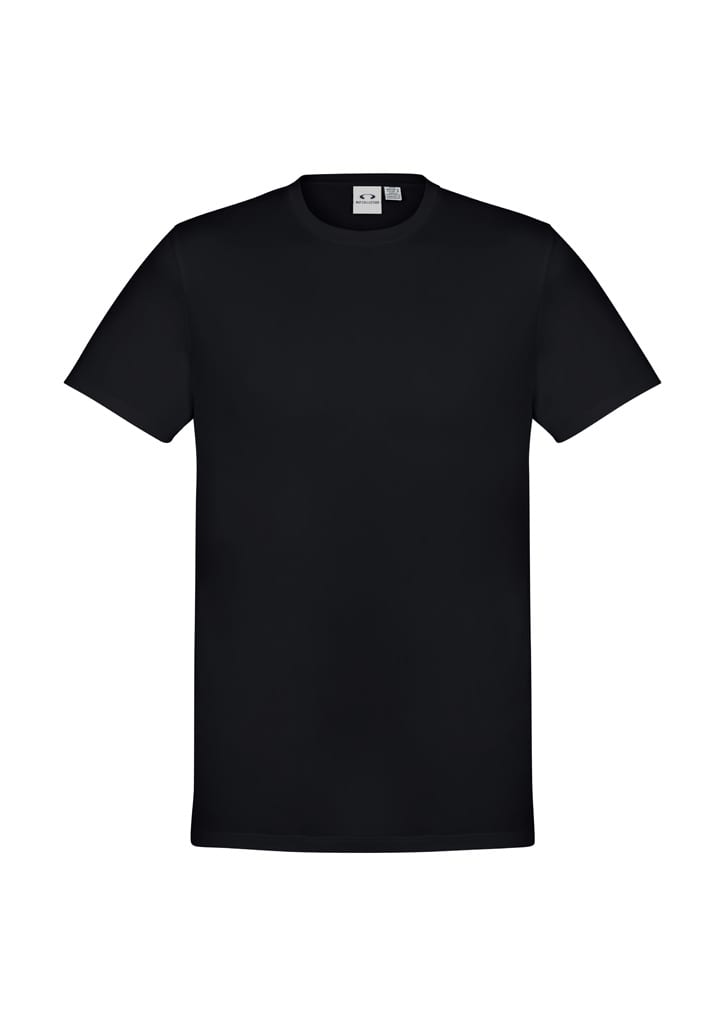 Black men's short sleeve tee with a crew neck and a logo on the label. Simple and classic design.