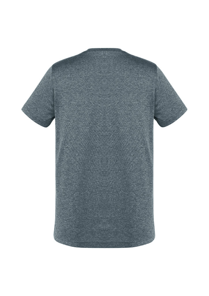 A men's short sleeve tee in a dark teal colour, featuring a back view and a logo on the upper back.