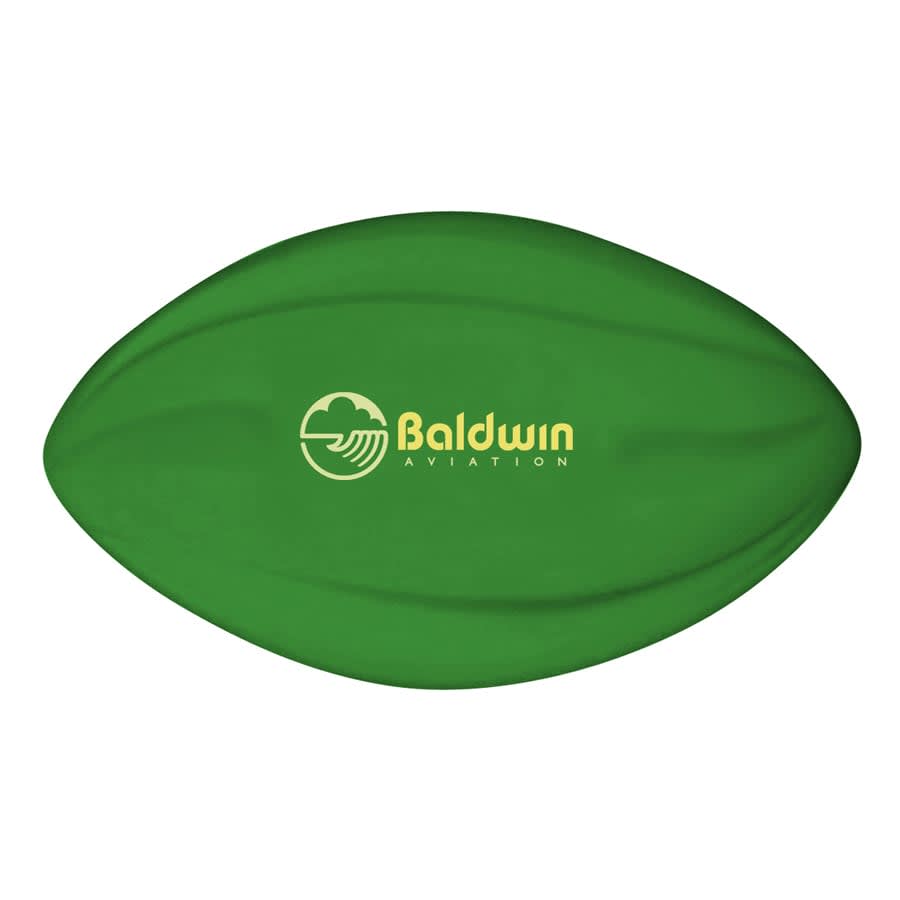 A green 135mm Spyro Football with a logo on its surface.