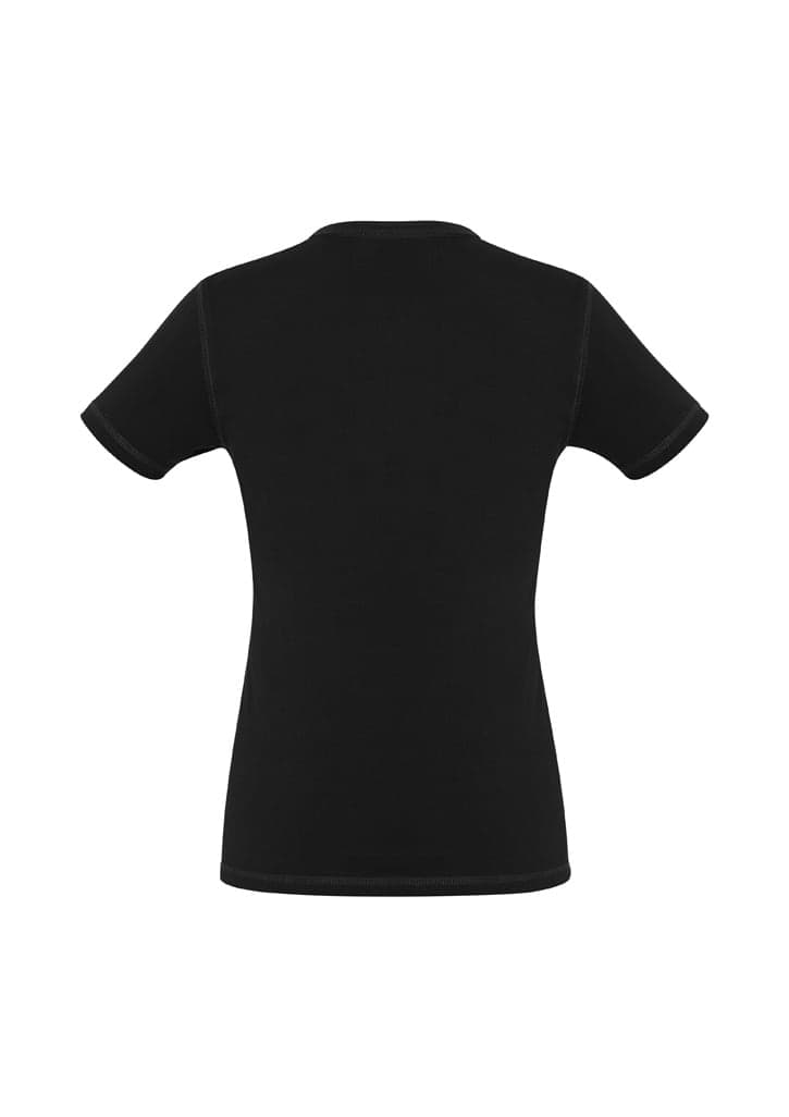 A black vintage tee with short sleeves and contrasting stitching, featuring a logo.