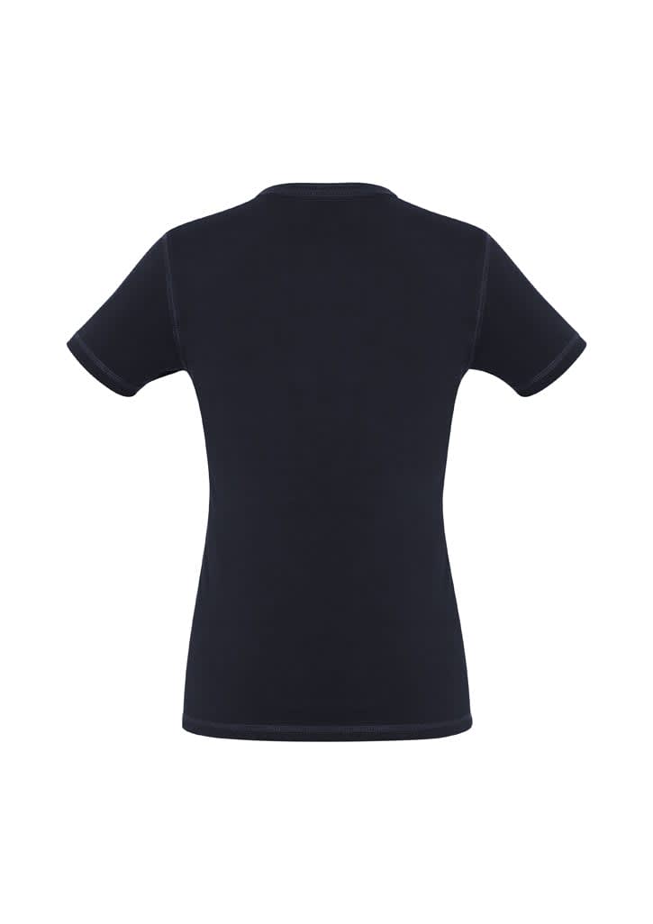 A black vintage tee with short sleeves. Features a simple, fitted design and has a logo on the back.