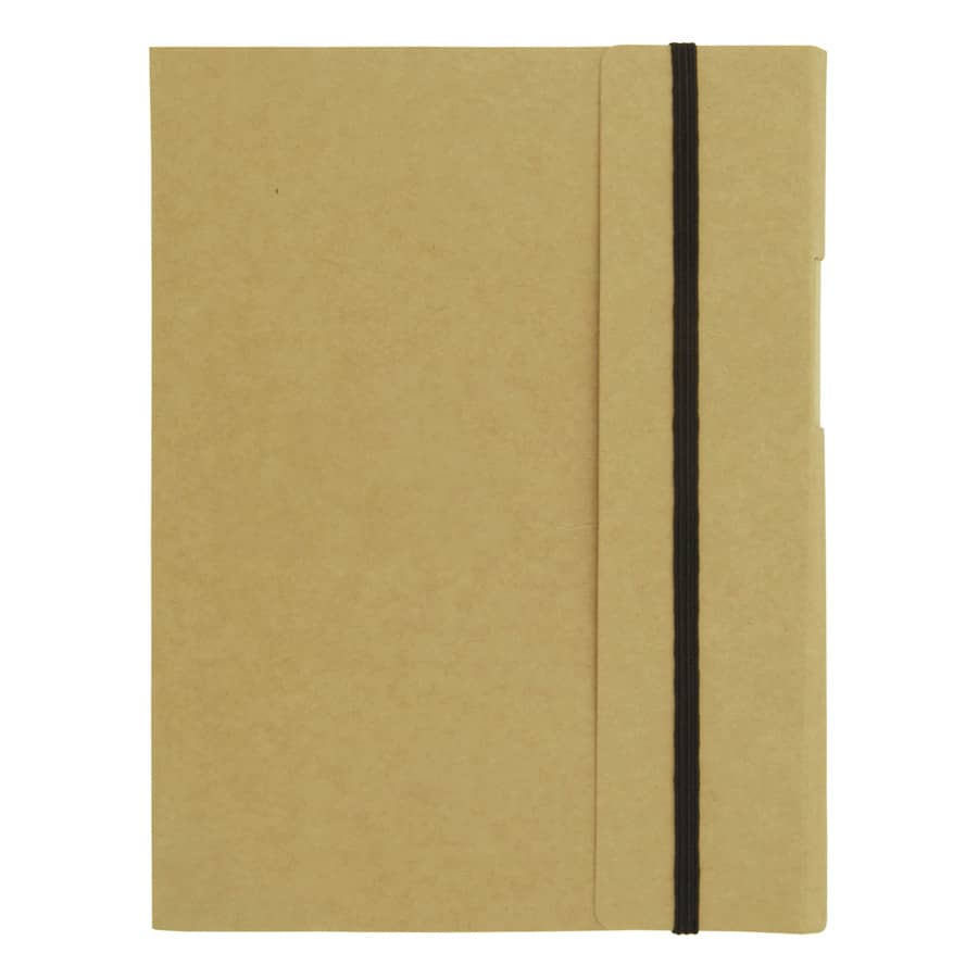 A large A5 journal book in a brown kraft cover, featuring an elastic band closure and a minimalist design.