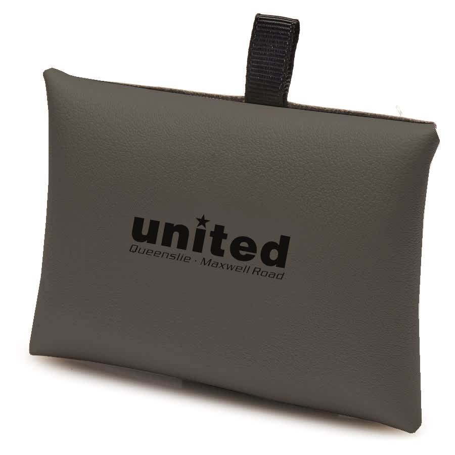 A green charging envelope with a logo, designed to hold multiple charging cables. Features a textured surface and a loop for carrying.