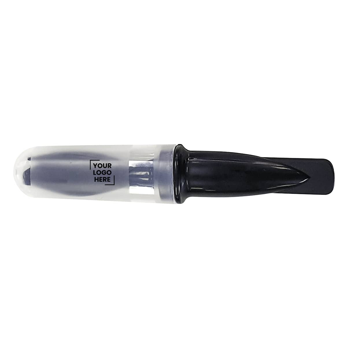 A clear and black promotional product with a logo, designed for slicing or spreading.