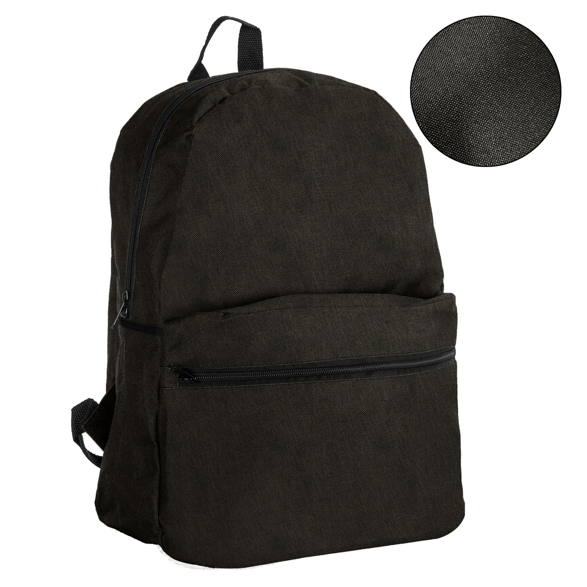 A dark green backpack with a front pocket and a textured fabric. It features adjustable straps and a logo.